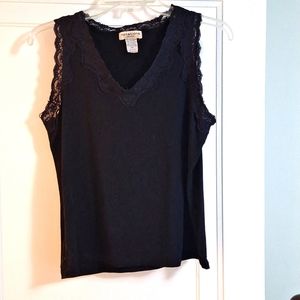 - Vintage notations black lace trimmed top